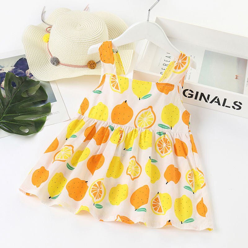 Baby pige kjole citron print sommer spædbørn småbørn pige bomuld citron kjole ærmeløs vesti vestido nyfødt baby tøj: 1 / 24m