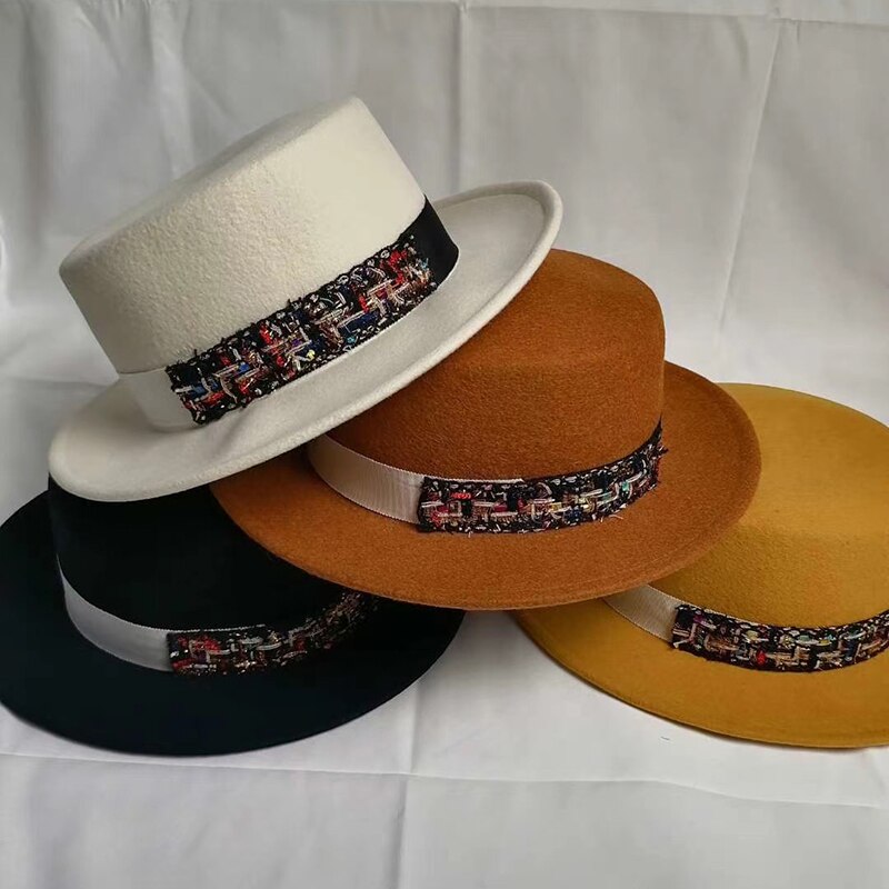 Witte zwarte winterhoed dames jazzhoed band wol panamahoed fader fedora hoed kerk kentucky derby jurk sombrero vrouw