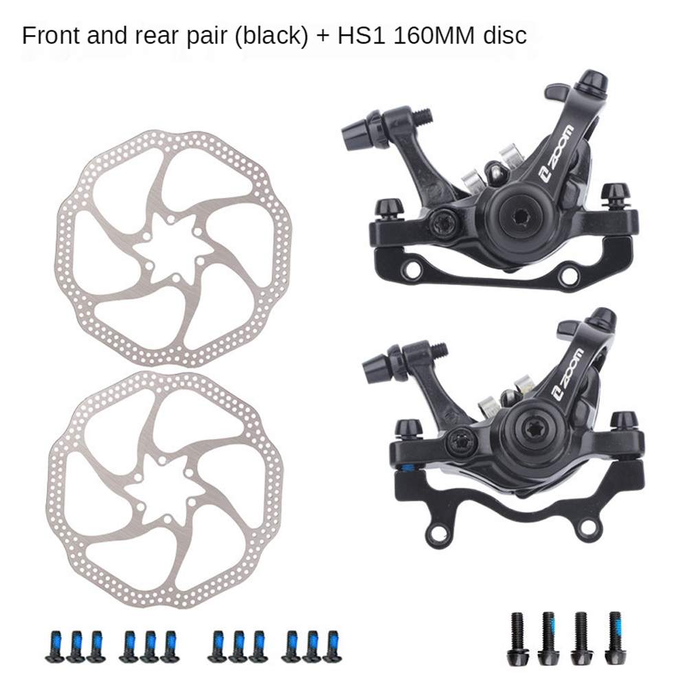 Zoom Fiets Remmen Mtb Fiets Voor Achter Brake Aluminium Mechanische Disc Bidirectionele Remklauw Met Disc F160 R160: a pair black