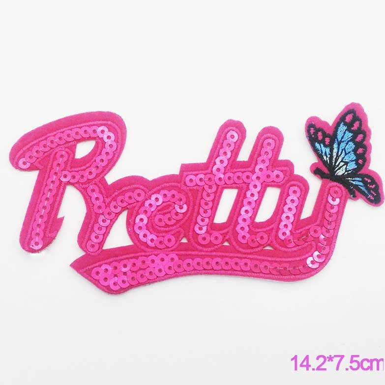 Paillette Ijzer op Patch Woorden Letters Pretty Liefde Geborduurde Kleding Patch Voor Kleding Meisjes Vrouwen: pretty