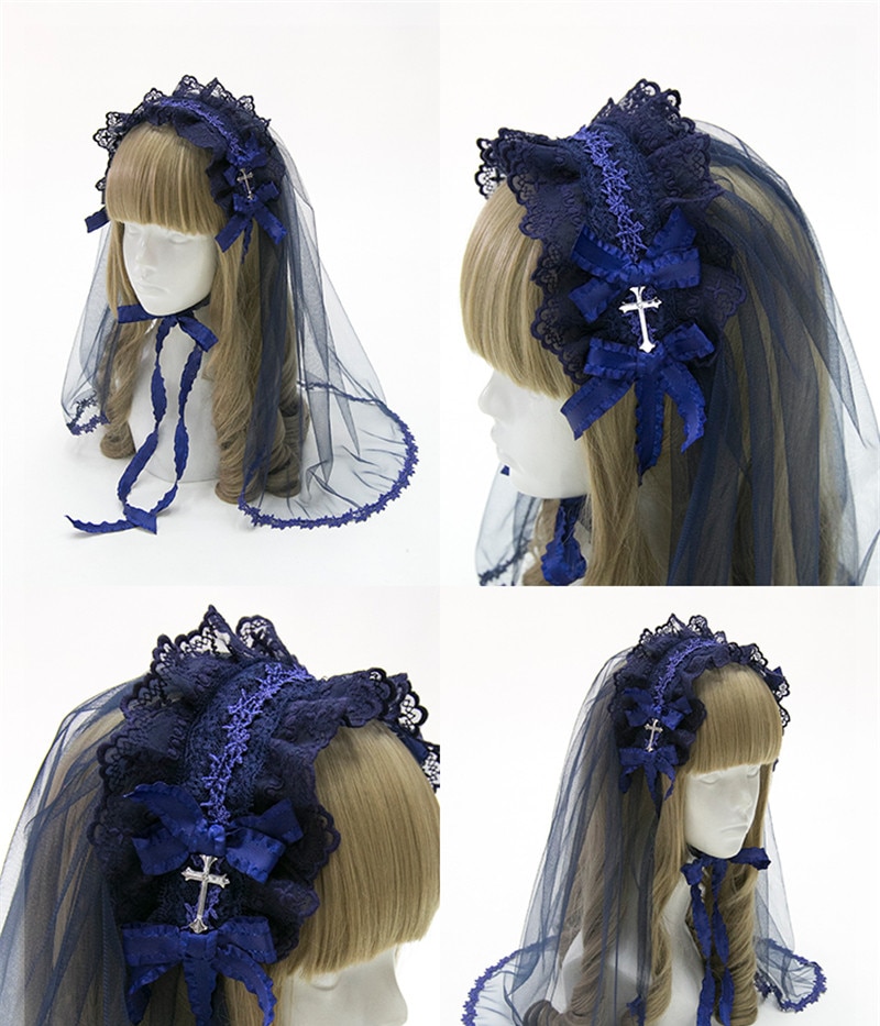 gothique dentelle bandeau croix chapeaux nœud épingle à cheveux de luxe Vintage Cosplay Lolita voile Floral cheveux accessoires coiffure