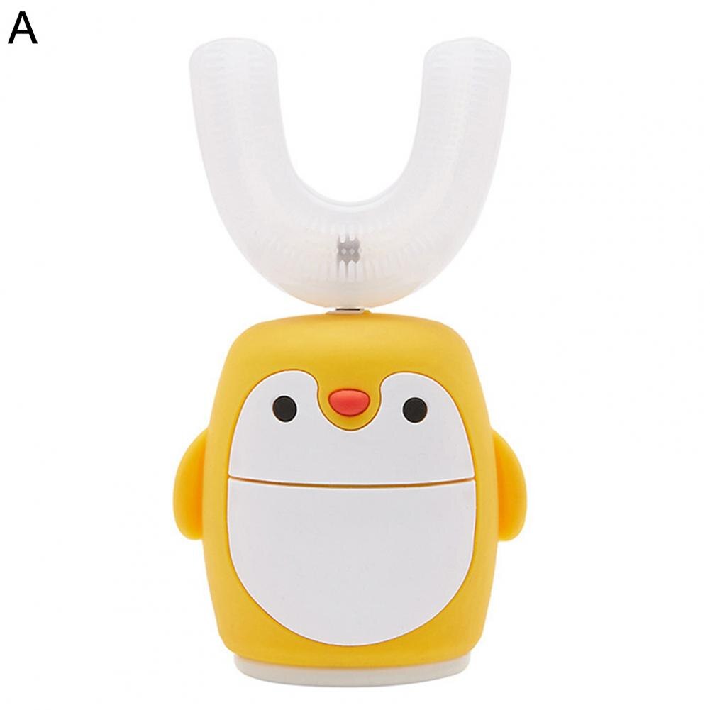 U-Shaped Toothbrush For Children/Teeth Toothbrush Cartoon Shape Waterproof Food Grade Material Kids Cute Electric Toothbrush: Yellow A Penguin