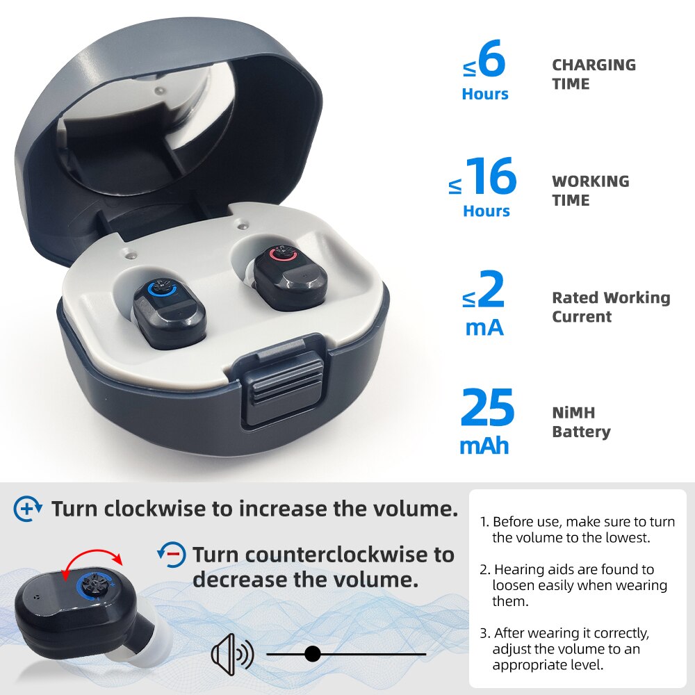 Bedste mini cic høreapparat audifonos usynlige høreapparater lydforstærker & med opladningskasse shopping: Et par sorte