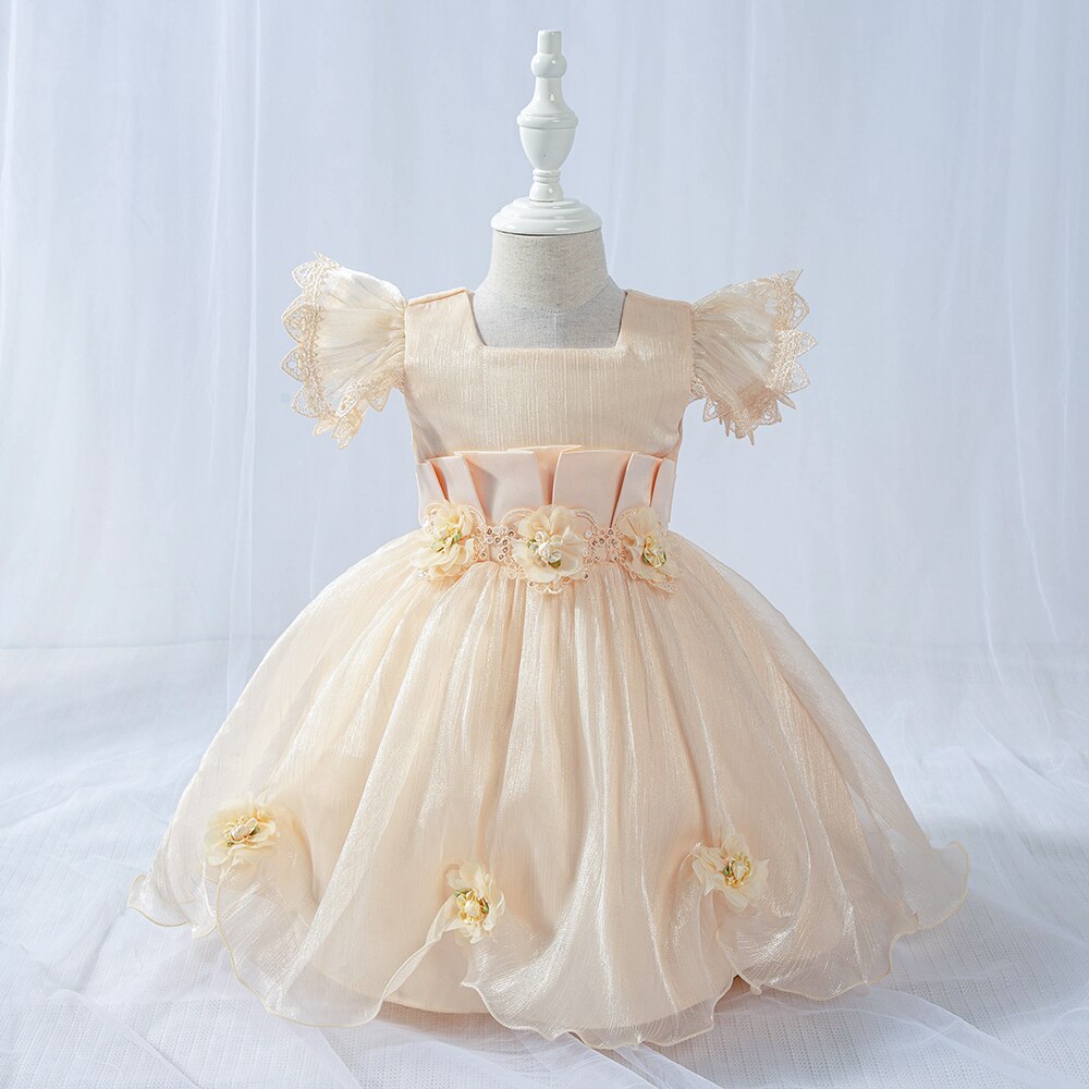 Flower Girl Dresses Birthday Dress for 1 Year Baby Girl Princess Dress Party and Wedding White Bridesmaid Dresses for Kids: champagne / 3M
