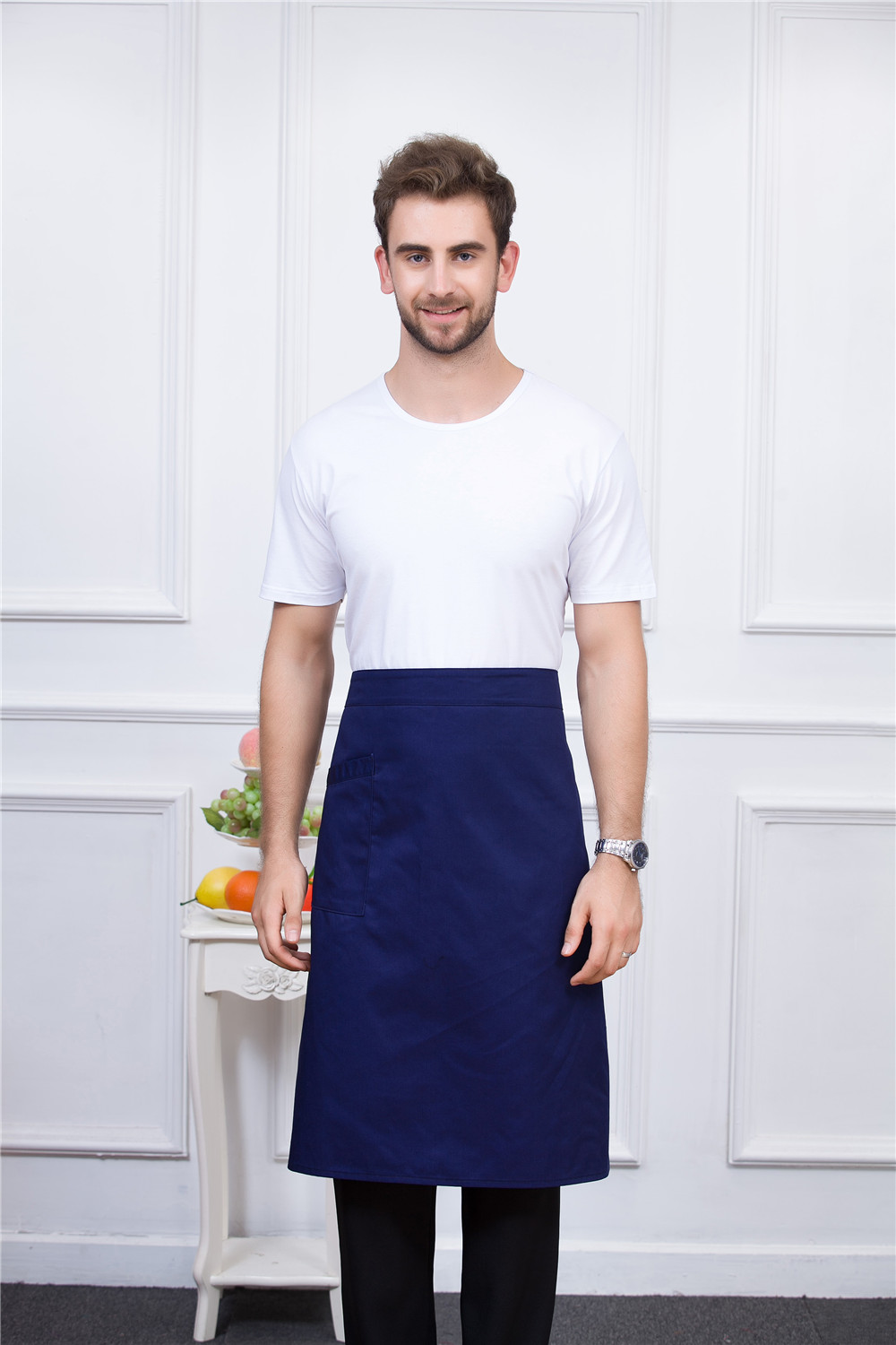7 kleuren Mannen Vrouwen Pure Kleur Verstelbare Chef Werk Uniformen Accessoires Keuken Koken Food Service Effen Schort met Een Pocket: Royal blue