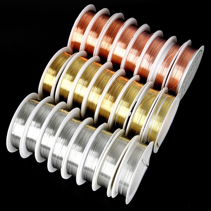 Alambre de cobre de plata/oro rosa para pulsera, collar, abalorios de colores, accesorios de joyería para fabricación artesanal, 0,2-1mm