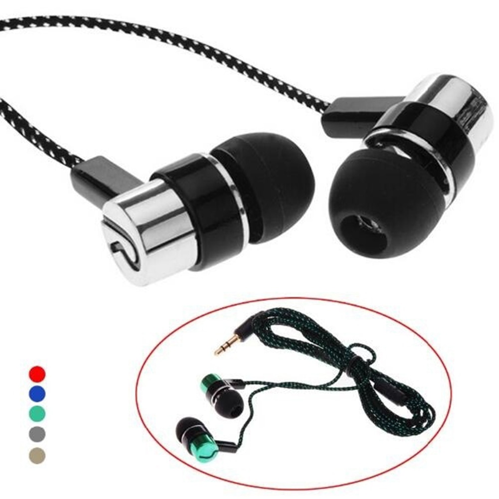 Portable Universal 3.5mm Braided Heavy Bass In-Ear Wired Music Earphone For Phone