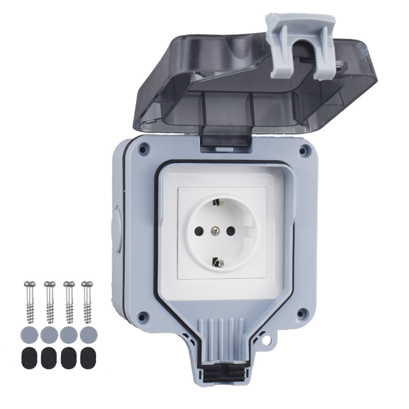 Enchufe IP66 de 220v, enchufe exterior impermeable de Corea, enchufes eléctricos e interruptor de pared, adaptador europeo múltiple de la UE, alimentación para el baño: Naranja