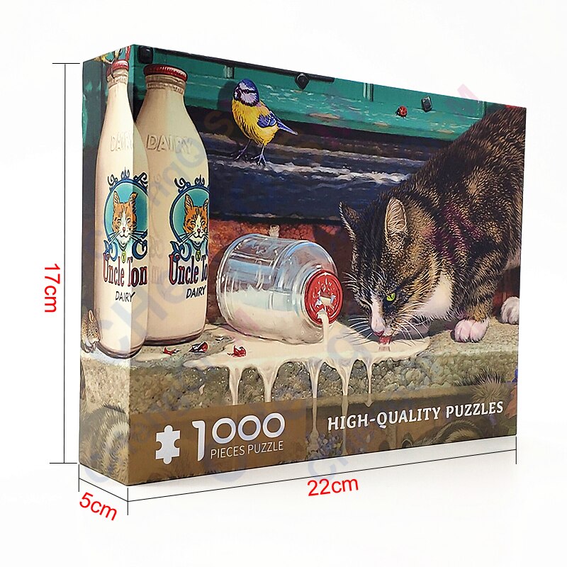 Træpuslespil 1000 stykker samling billedspil pædagogisk legetøj til voksne / børn / børn - en kat drikker mælk