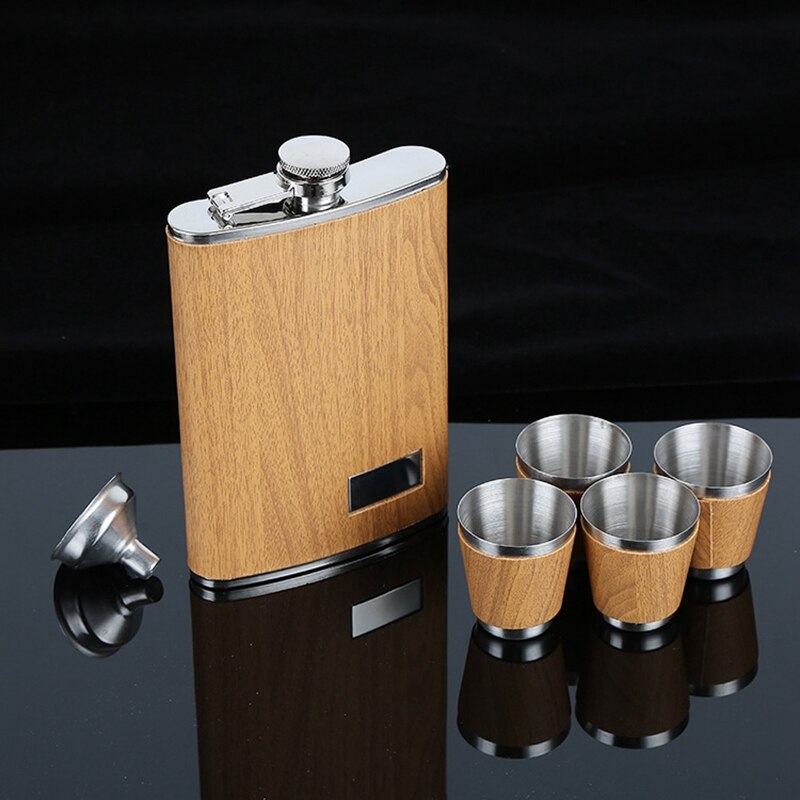 9 Oz En Bois Ensemble de Fiole de Hanche avec 1 Entonnoir et 4 Tasses de Vin de Whisky En Acier Inoxydable Flacon Bouteille Voyage Drinkware pour