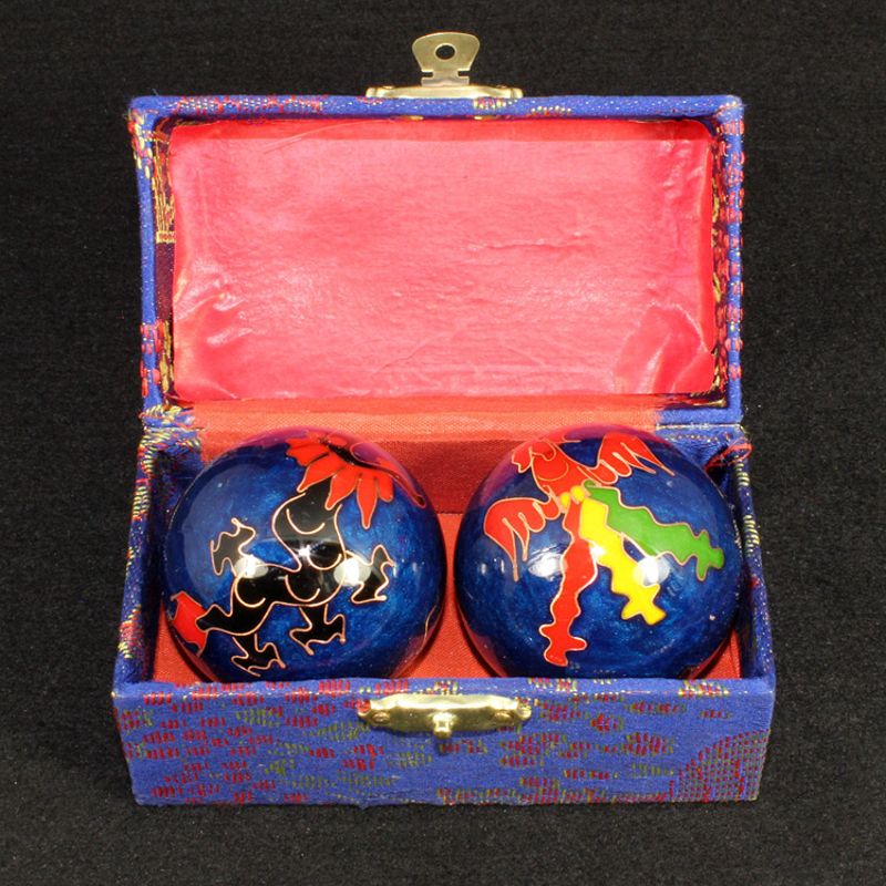 Bolas de salud chinas Baoding, esfera con esmalte, bolas de masaje para terapia de manos, un par: Blue-B