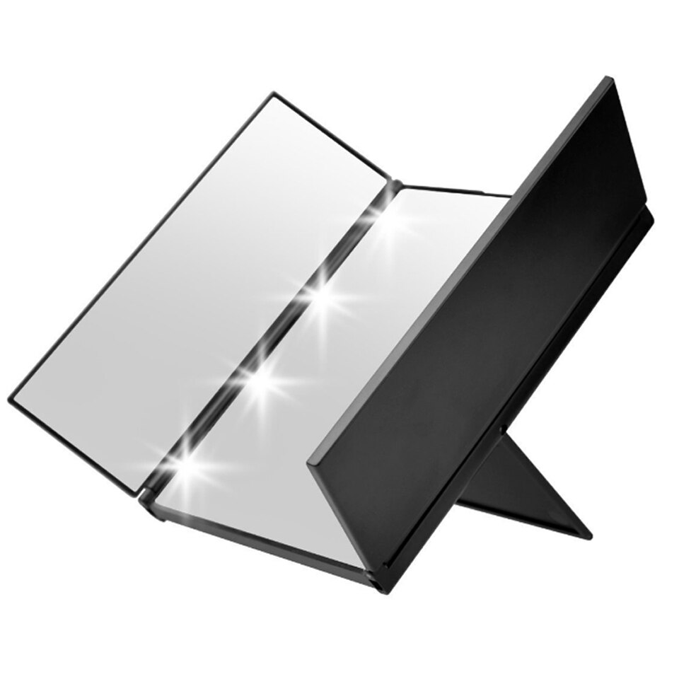 1PC Tri Foldable Adjustable Portable 8 LEDs Lighted Luminous Touch Screen Makeup Tabletop Stand Smart Mirror