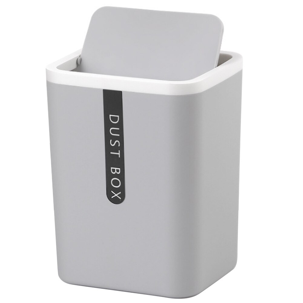 Desktop Trash Can Small Mini Garbage Plastic Dustbin with Shake Cover for Home Office Desk Car Bin: gray