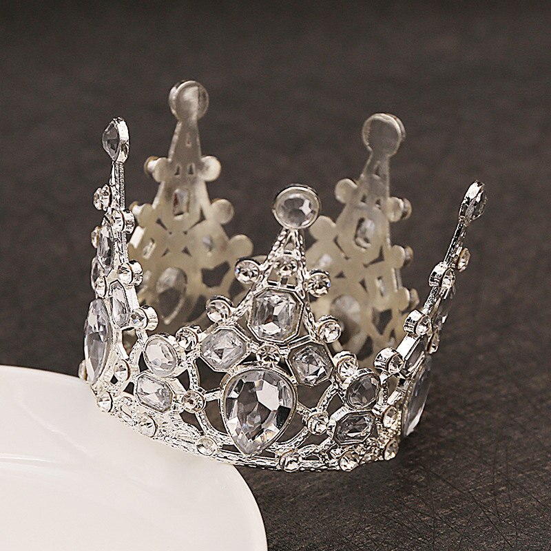 Brude bryllup tiaras krystal lille krone brithday kage bagning dekorative hoved smykker børns små diadem hår tilbehør: Forsølvede