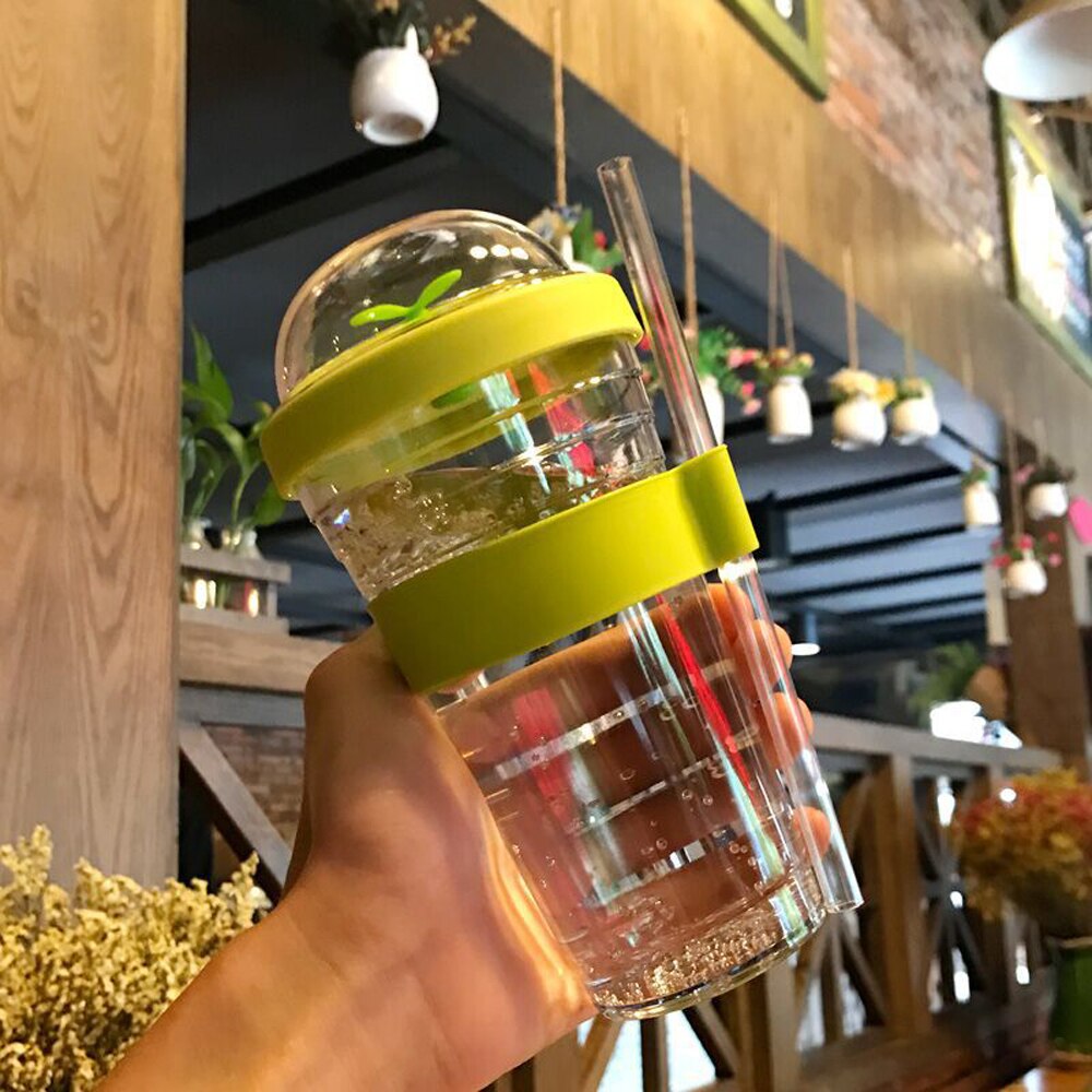 Bärbar plastbubbla te bubbla tebryggare återanvändbar plast kaffekopp läckagesäker kopp kopp te sport tumlare med halm: Grön / 360ml