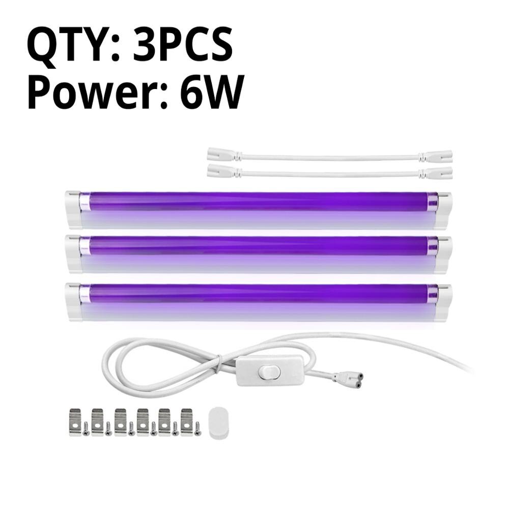 6W8W Blacklight Buis T5 Ultraviolet Lamp Uva 365nm Blauw Uv Licht Bar Lamp 110V 220V Tl Cfl Violet lamp Detectie Podium: 3Pcs 6W With Plug / 220V EU
