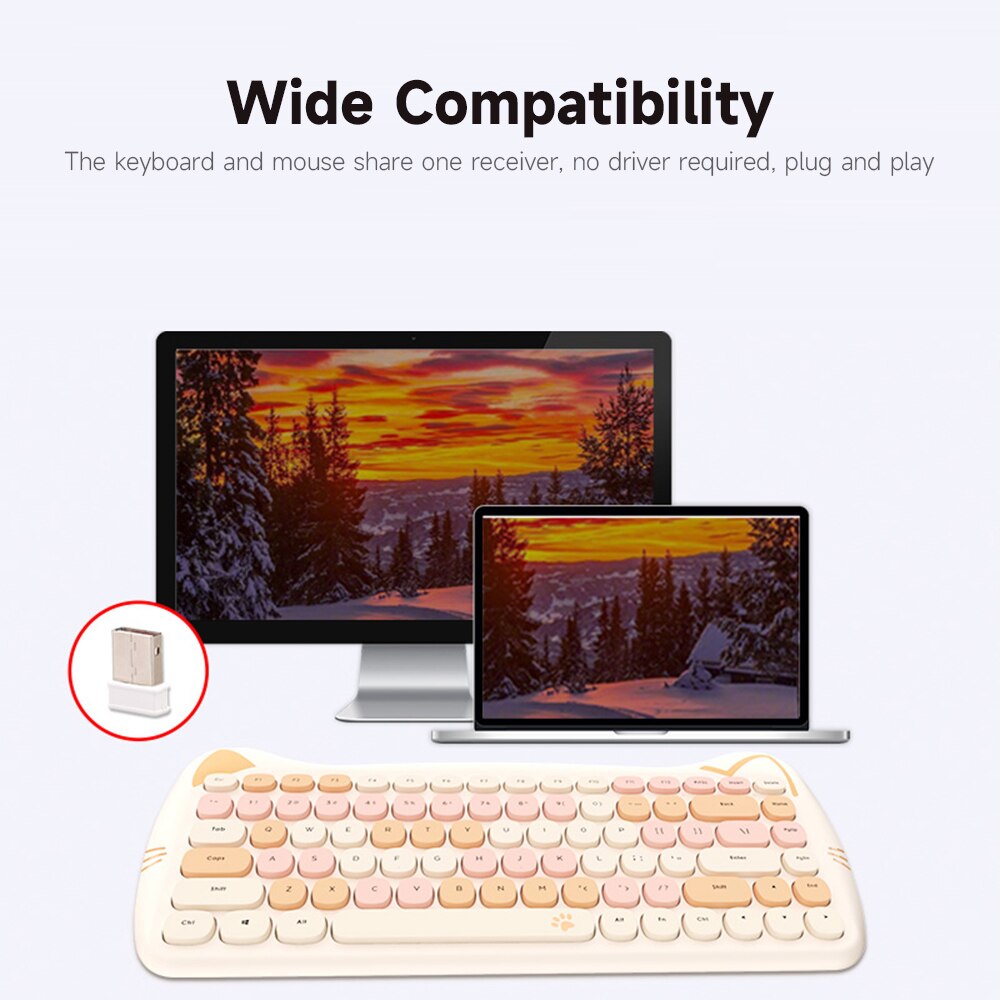 GEEZER 2.4G Wireless Keyboard Mouse Combo 84 Keys Membrane Keyboard Ergonomic Mouse 3-gear Adjustable DPI Cute Appearance Purple
