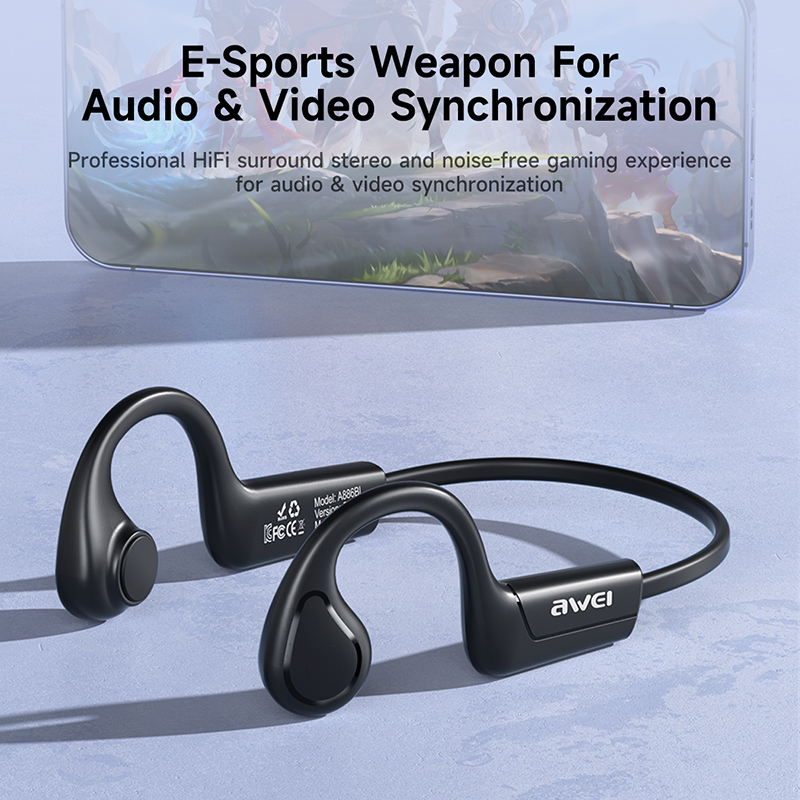 Awei A886BL fone de ouvido sem fio bluetooth de condução de ar fone de ouvido bluetooth 5.2 fones de ouvido bluetooth HIFI esportes estéreo fones de ouvido pendurados de ouvido para correr