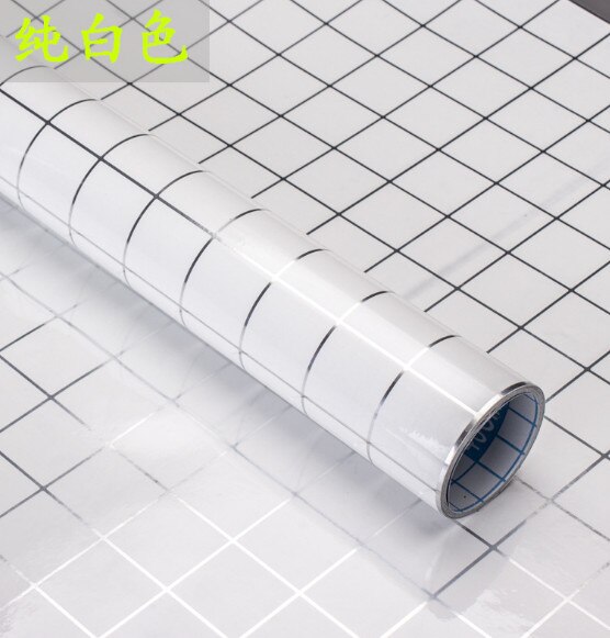 45*100cm badeværelse køkken vandtæt selvklæbende plaid vægpapir vandtæt folie klistermærker anti-olie wrap fliser væg klistermærker: Hvid