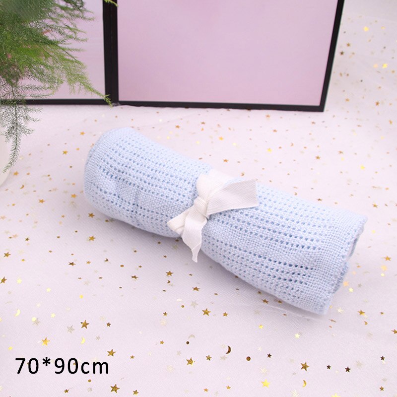 1Pcs Solid Color Cotton Baby Blanket Newborn Wrap Bath Towel Soft Kids Month Blankets Multi Purpose Infant Swaddling Cloth: Light blue
