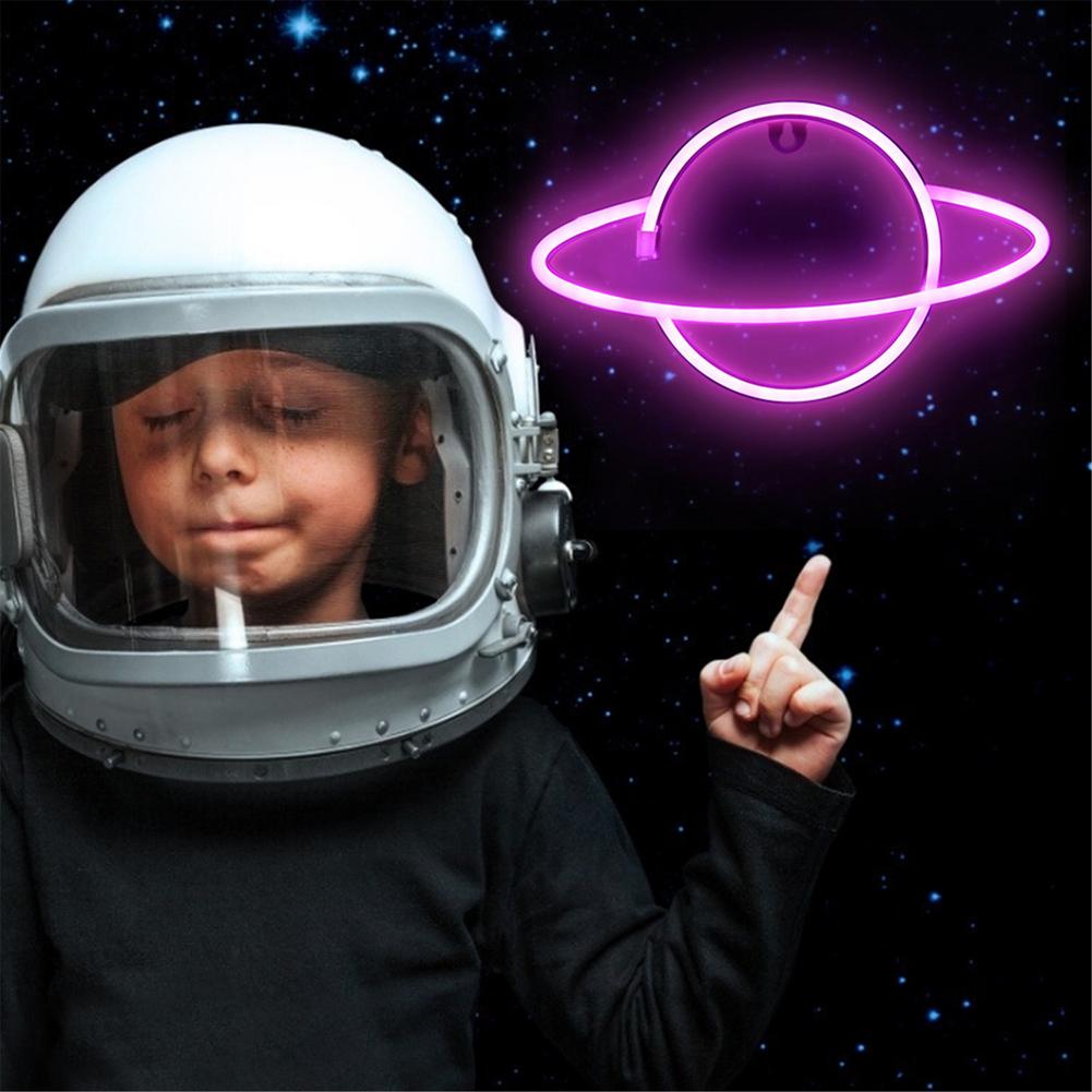 LED Neon Lamp Elliptical planet Shaped Sign Neon Light Battery Powered Home Decorative Wall Light Party Room Lighting