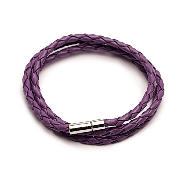 Pulsera trenzada de cuero sintético de tres capas para hombre y mujer, joyería, cierres de cuero multicapa, Charm: Purple