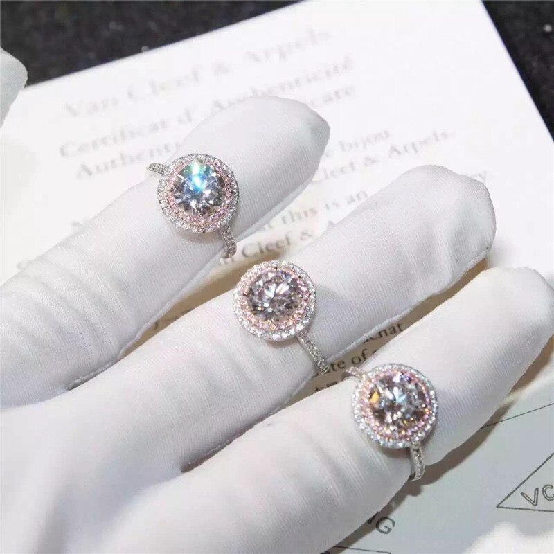 CC obrączki dla kobiet 925 kolor srebrny cyrkonia różowy Diamant pierścionek zaręczynowy dla nowożeńców romantyczny Anel Drop Shipping CC593