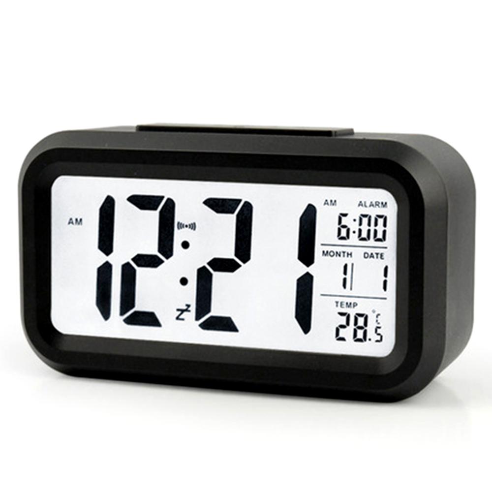 Reloj despertador Digital recargable por USB, reloj para estudiante con pantalla LCD grande para mesita de noche, reloj con Sensor de luz y retroiluminación