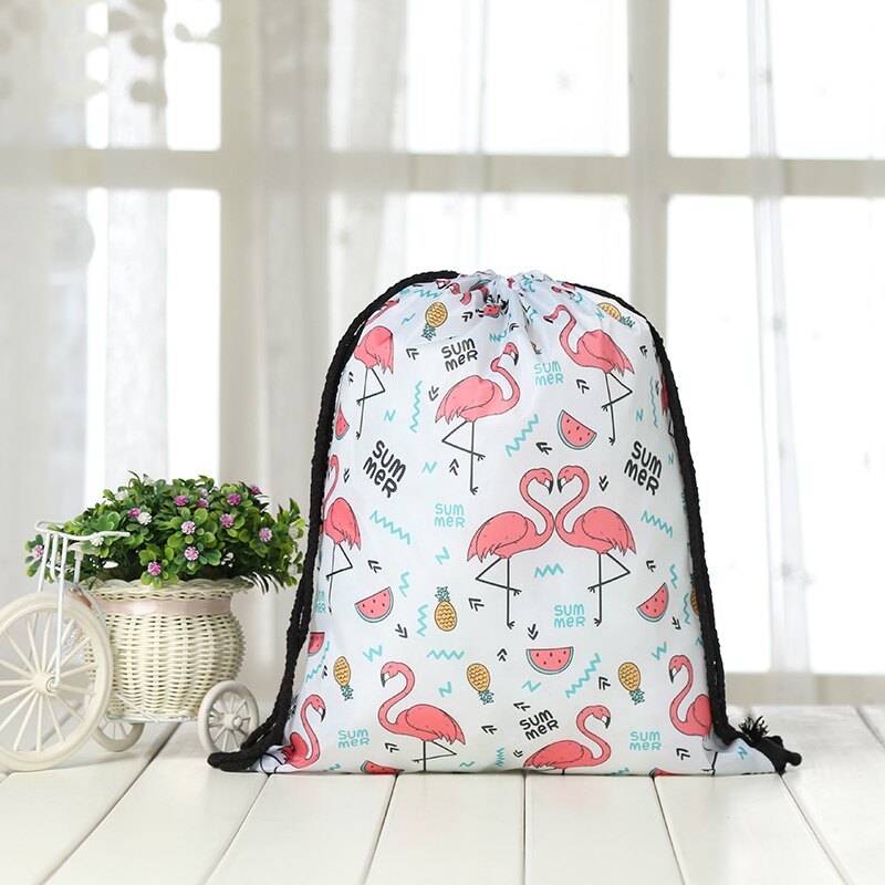 drawstring Backpack drawstring bag Women 3D printing travel softback men Casual bags unisex drawstring shoulder Flamingo: KS12-5