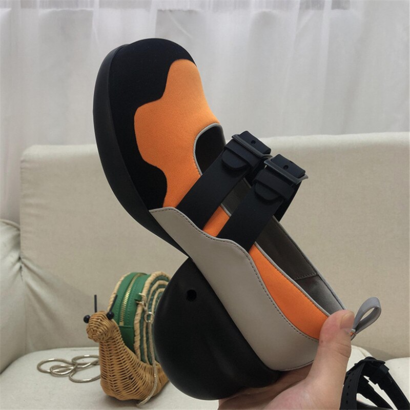 Orange svart kvinnor casual höga klackar mary janes skor kvinna tenis feminino espadrillor tjock sula creepers plattformsskor