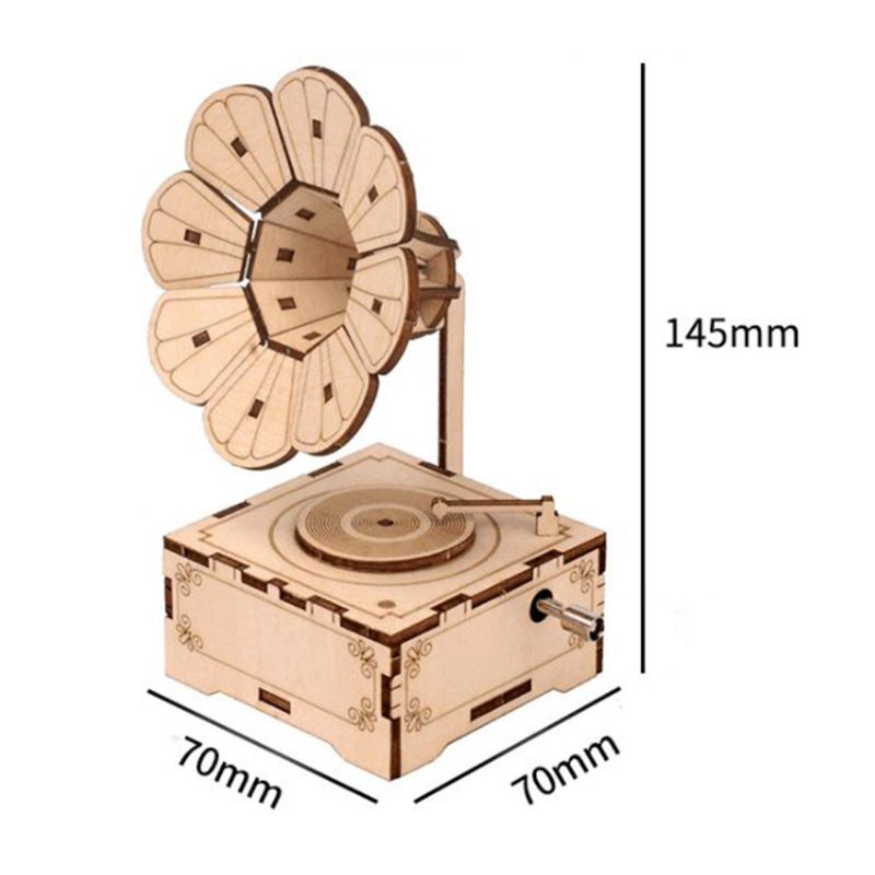 Wooden Puzzle Self-assembly Craft Kits DIY Musical Phonograph Toys for Teens Y4UD