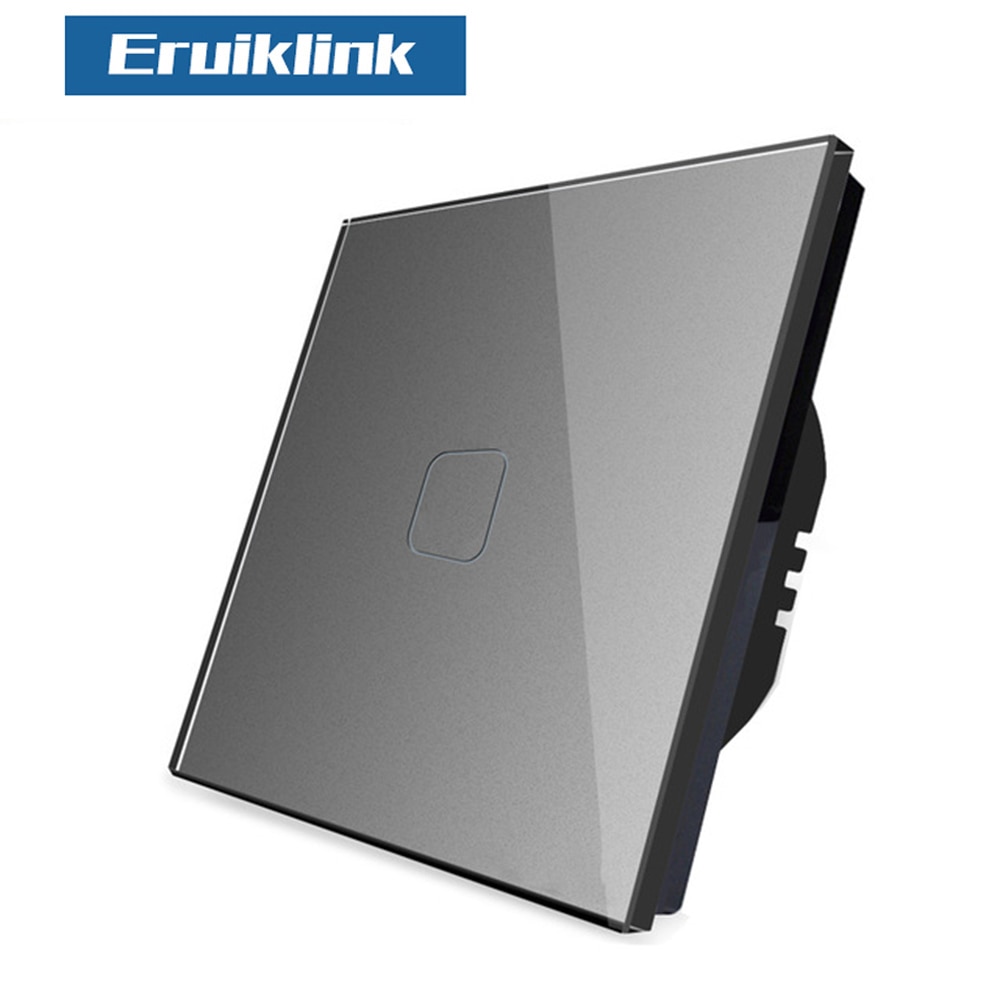 EU/UK Standard Touch Switch Crystal Glass Panel 1 Gang 1 Way Touch Light Switch, Glass Panel Touch Screen Switch,AC110V-250V