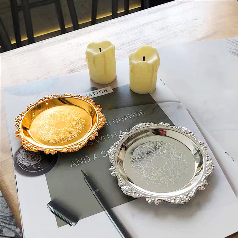 Metal Cake Plate Afternoon Tea Pastry Tray Home Living Room Coaster Snack Plate Fruit Plate Jewelry Storage Plates Ornaments