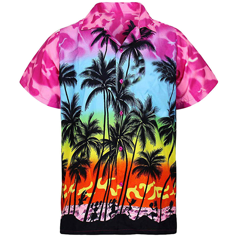 Palmetryk herre hawaiianske skjorter korte ærmer afslappet sommer mænd tropiske aloha skjorter fest strandtøj tøj chemise 3x: Sort / M