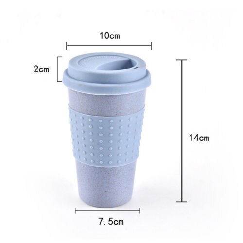 Faroot Reusable Bamboo Fibre coffee Cups Eco Friendly 3 Colors 300ml Portable Coffee Tea Mugs Travel Mug With Lid: Blue