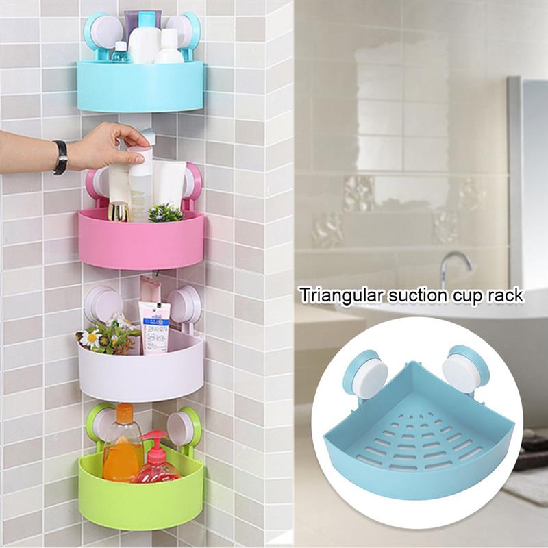 Ventosa-repisa de drenaje de esquina de baño, estante de almacenamiento de plástico, estante Triangular montado en la pared, organizador robusto, estante de Ducha