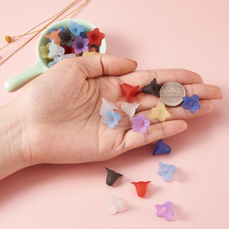 50pcs Transparent Acrylic Flower Beads Spacer Bead Cap Frosted for Jewelry Making DIY Bracelet Necklace Supplies 16x12mm