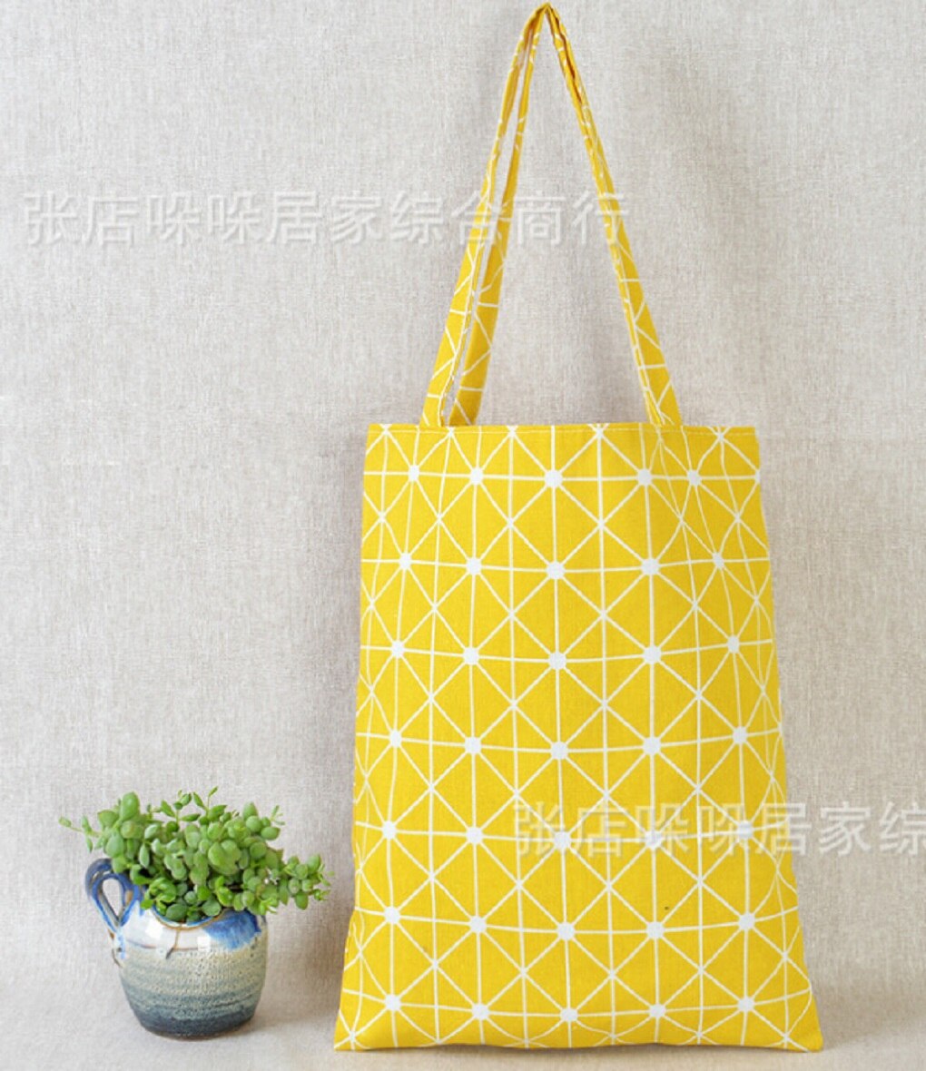 Vrouwen Linnen Katoen Winkelen Schoudertas Canvas Purse Pouch Tote Totes Handtassen: YELLOW