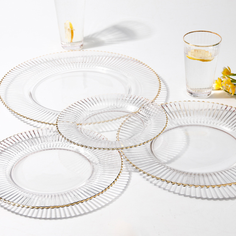 Europeiske glass tallerkener champagne vin glass kopp servise sett hotell kort stil forgylt stripe western mat retter servise