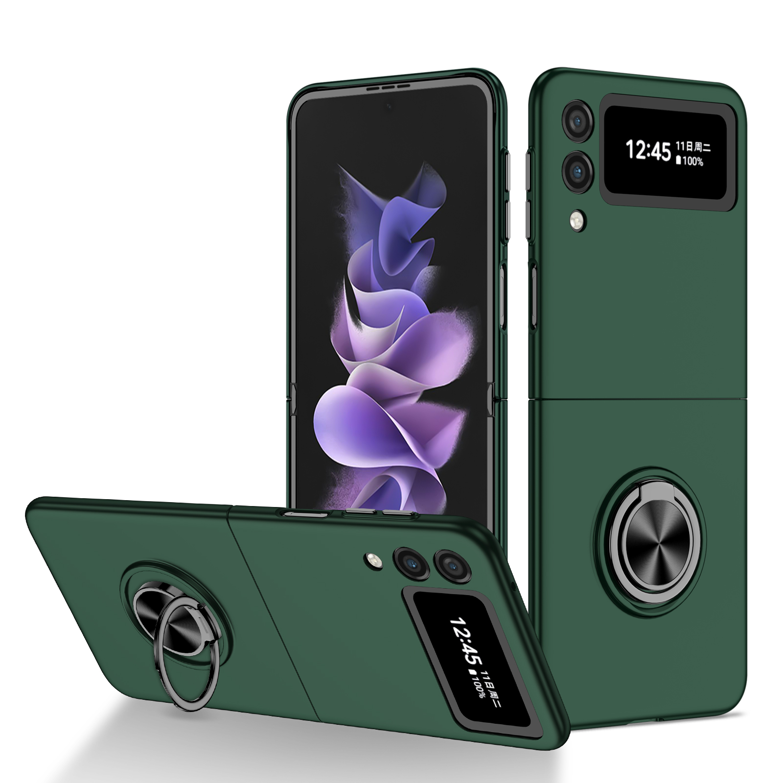 Funda con anillo antiarañazos para Samsung Galaxy Z Flip 3 5G Flip3, funda protectora antideslizante para Samsung Z Flip 3: for Samsung Z Flip 3 / Verde