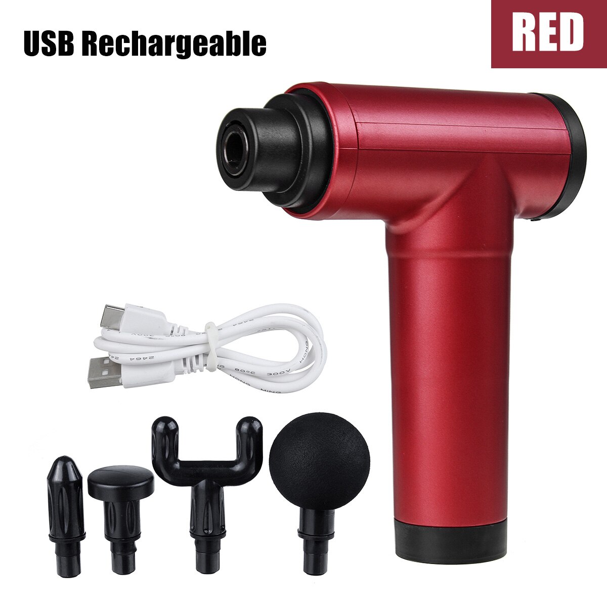 22 Gear Elektrische Massager Percussie Massage Gun Verlichten Spier Pijn Therapie Vibrator Apparaat Met 11 Massager Heads 8000r/Min: Red 4 head USB