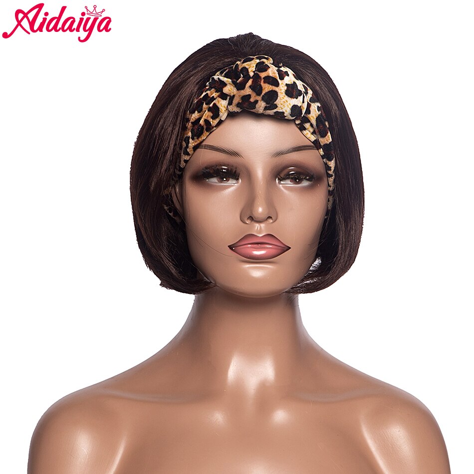 Aidaiya-Peluca de cabello sintético para mujeres negras, pelo corto Bob, con cordón ajustable, turbante, diadema, peluca recta Natural