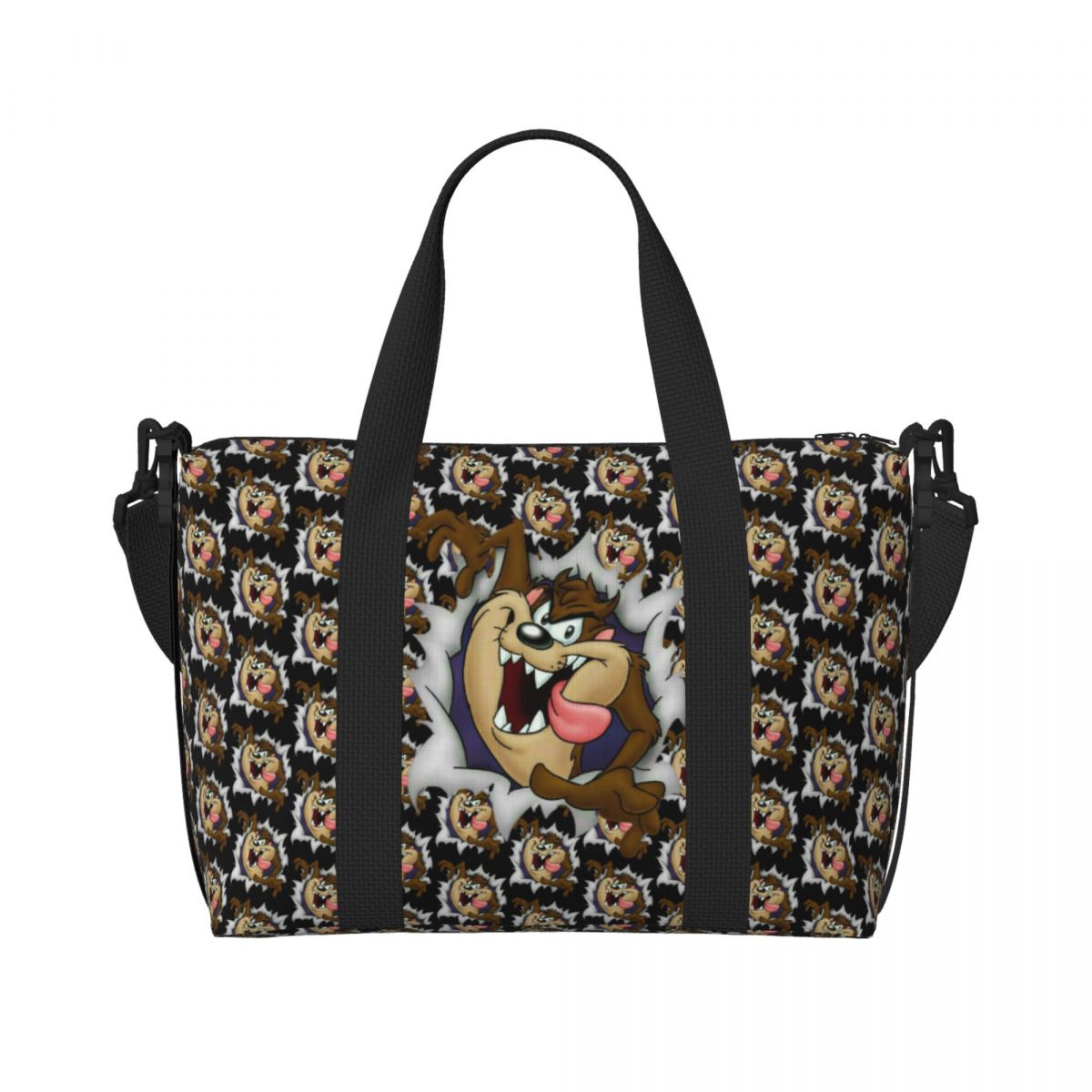 Custom Tasmanian Devils Beach Tote Bag Women Extra Large Gym Carry On Taz Cartoon Comic Travel Shopping Bags: Beige