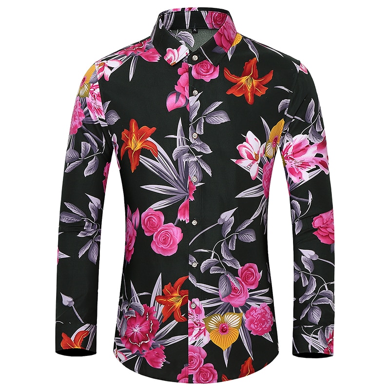 Plus size 7xl herre luksus blomstrede skjorter god bomuld casual skjorte til mænd langærmede skjorter: Grøn / 7xl