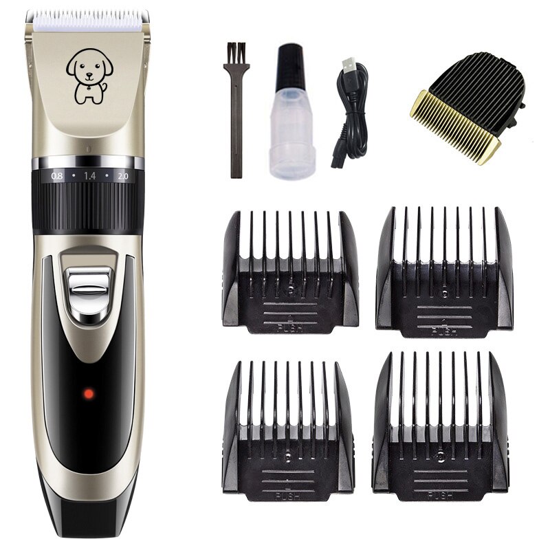 Rechargeable Pet Dog Hair Trimmer Cat Animal Hair Clipper Low Noise Hair Remover Remover Grooming Sets Tools(K8/K5): K8-KIT2-GOLD