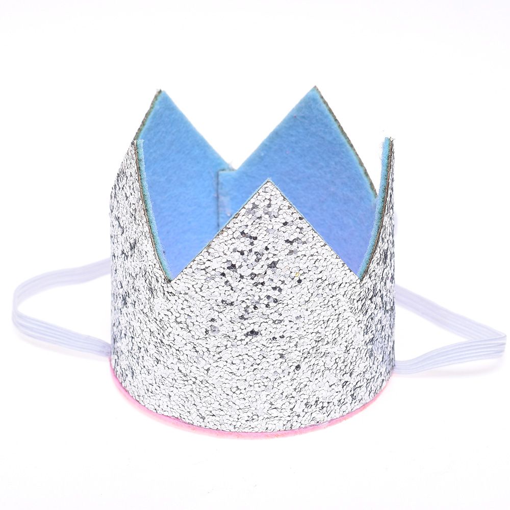 Mini filt glitter kronehatte børn brusebad dekor prins prinsesse fødselsdagsfest: Blå