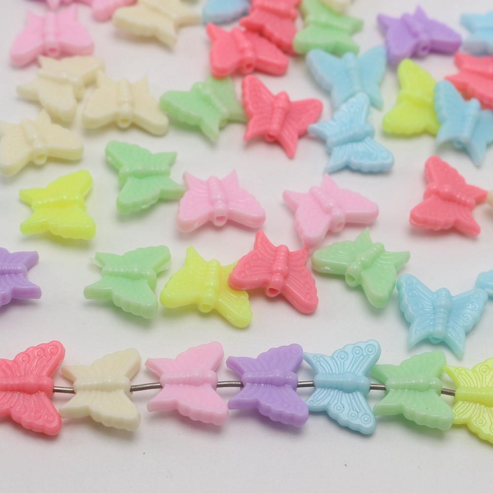 100pcs Mixed Pastel Color Acrylic Butterfly Charm Beads 16X12mm Jewelry Making