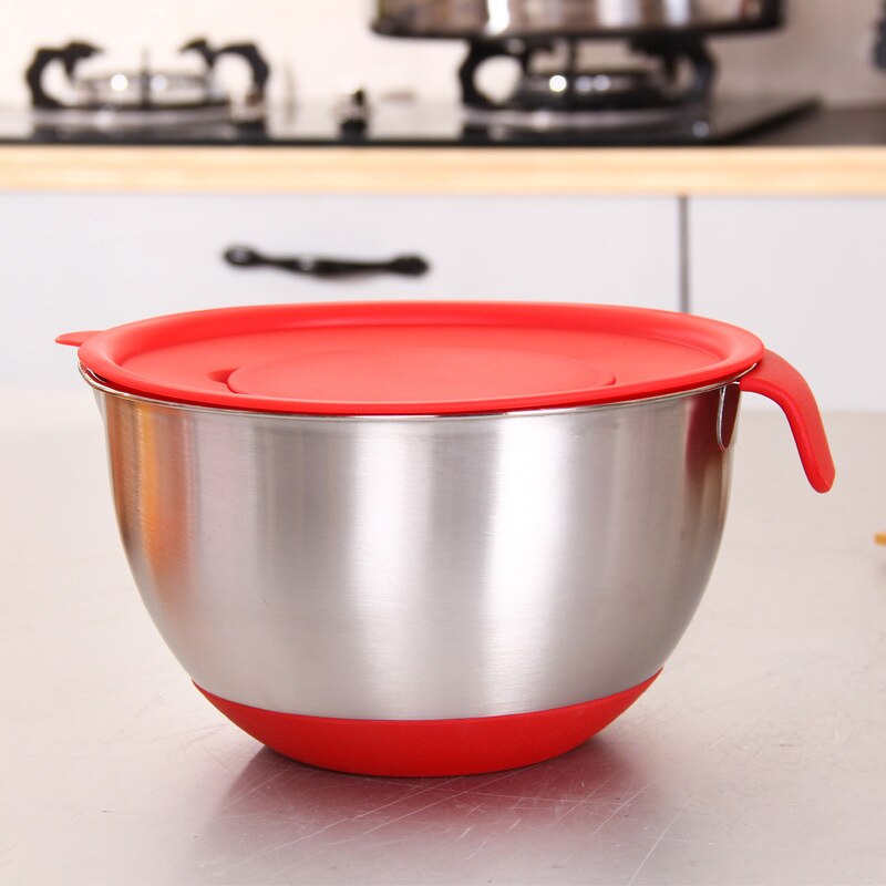 Rvs Non-Slip Mixing Bowls Met Rasp Bijlagen Schenktuit Handvat En Deksel Utensilios De Cocina -V12