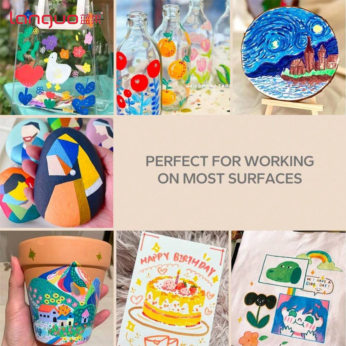 Languo-marcador de pintura acrílica de 9 colores, cabezal Flexible, colores brillantes para garabatos, dibujar, escribir a mano, suministros de arte, papelería