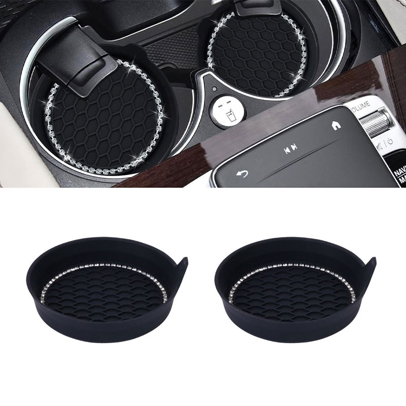 2/4 Stuks Auto Bekerhouder Coaster Siliconen Bekerhouder Met Bling Crystal Rhinestone Insert Antislip Bekerhouders stille Cup Pad: WHITE